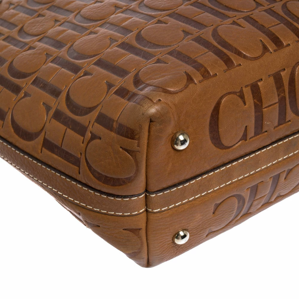 Carolina Herrera Brown Embossed Leather Tote Women