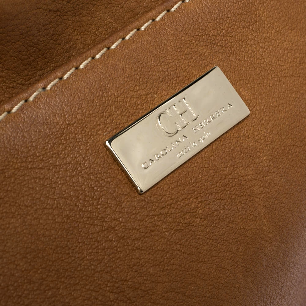 Carolina Herrera Brown Embossed Leather Tote Women