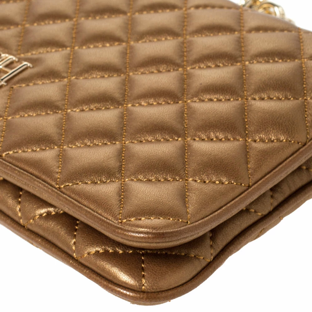 Carolina Herrera Gold Quilted Leather Chain Clutch Women