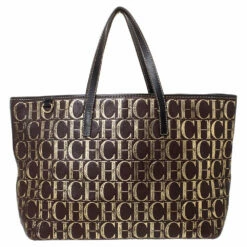 Carolina Herrera Brown/Gold Monogram Leather Shopper Tote Women