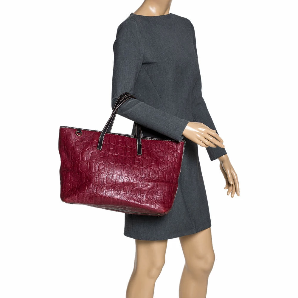 Carolina Herrera Burgundy Monogram Leather Shopper Tote Women 2 Carolina Herrera Burgundy Monogram Leather Shopper Tote Women - Image 2