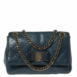 Carolina Herrera Deep Green Monogram Leather Flap Shoulder Bag Women