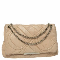 Carolina Herrera Beige Leather Flap Chain Shoulder Bag Women