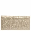 Carolina Herrera Metallic Gold Floral Embossed Leather Bifold Continental Wallet Women