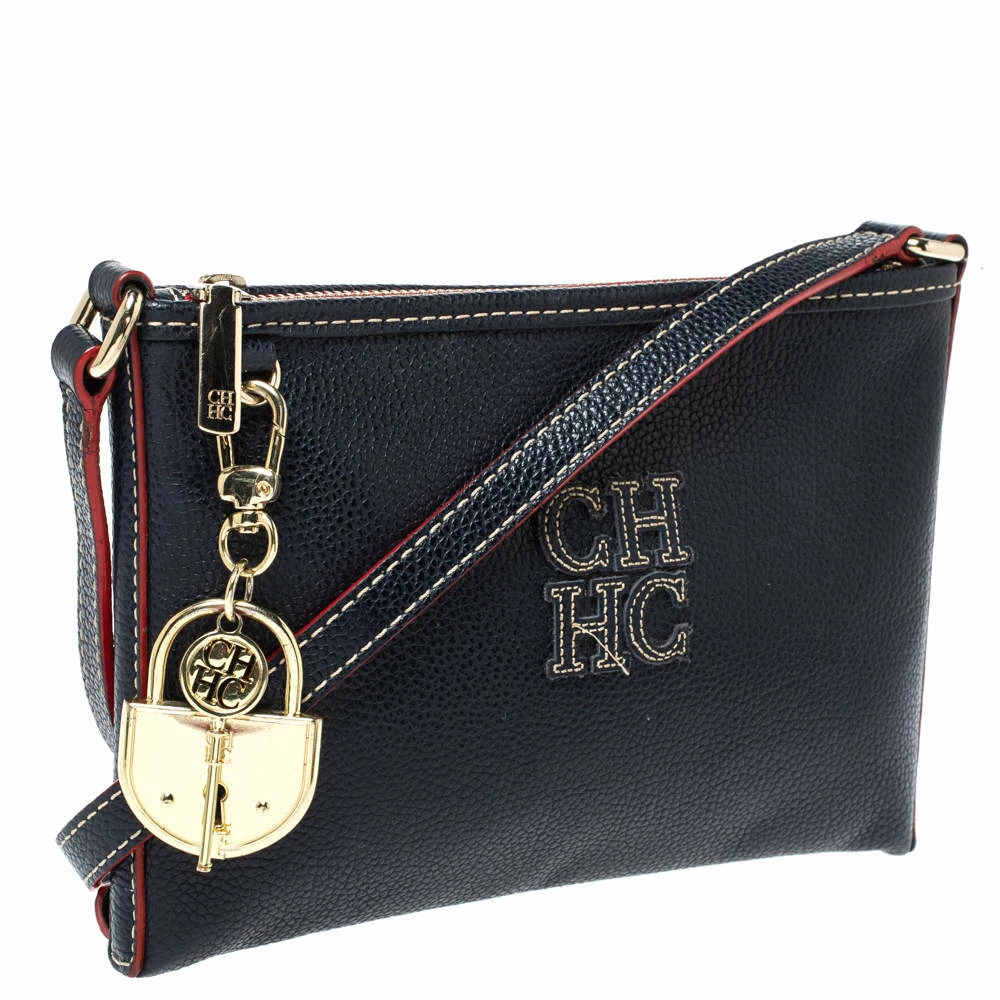 Carolina Herrera Navy Blue Leather Crossbody Bag Women