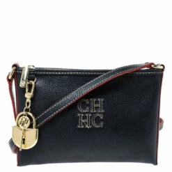 Carolina Herrera Navy Blue Leather Crossbody Bag Women