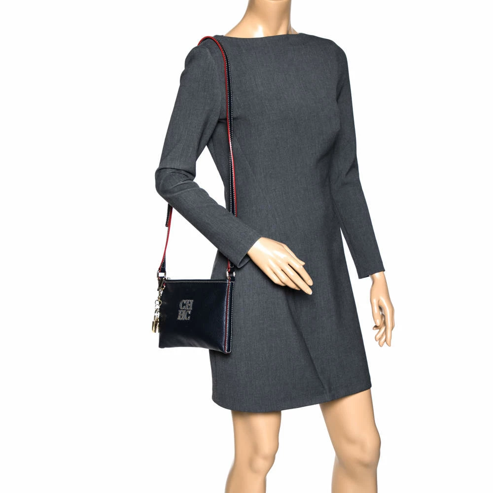 Carolina Herrera Navy Blue Leather Crossbody Bag Women