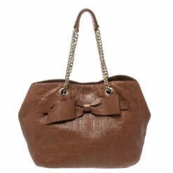 Carolina Herrera Brown Monogram Leather Audrey Tote Women