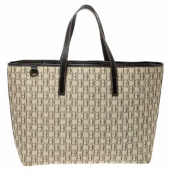 Carolina Herrera Beige/Brown Monogram Canvas And Leather Shopper Tote Women