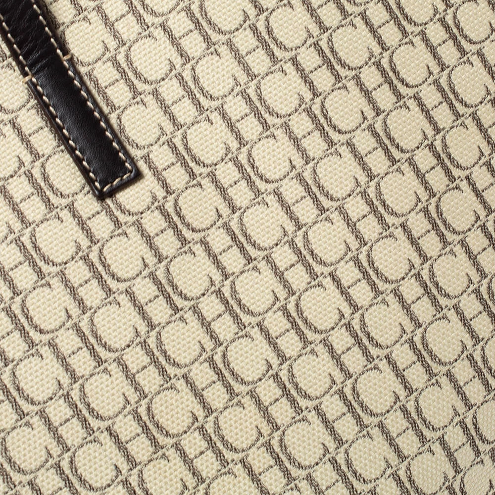 Carolina Herrera Beige/Brown Monogram Canvas and Leather Shopper Tote Women