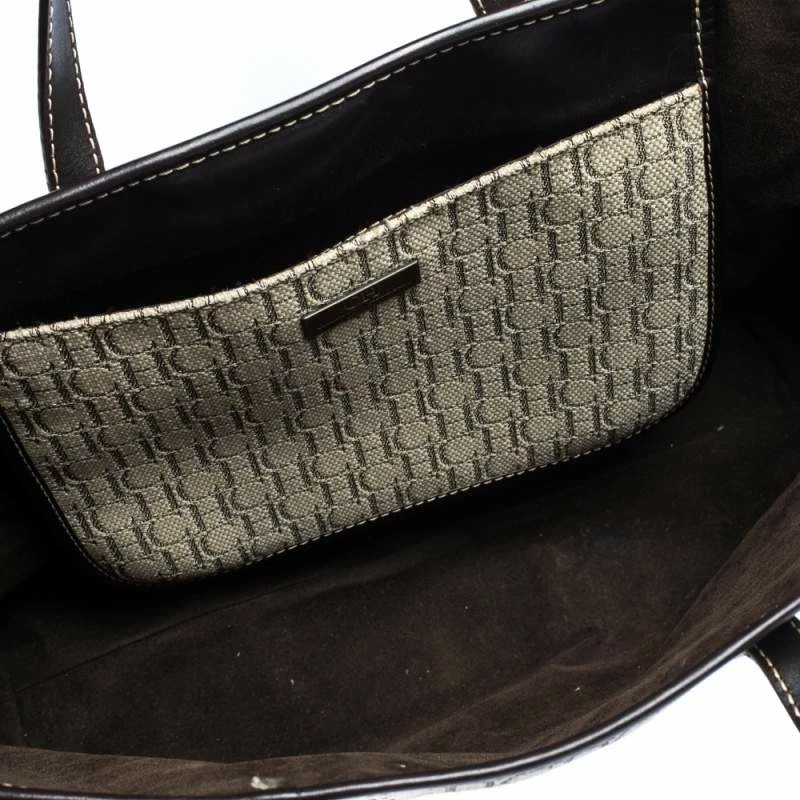Carolina Herrera Beige/Brown Monogram Canvas and Leather Shopper Tote Women