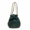 Carolina Herrera Dark Green Monogram Embossed Leather Bow Bucket Shoulder Bag Women