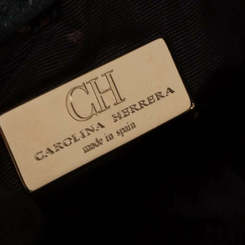 Carolina Herrera Dark Green Monogram Embossed Leather Bow Bucket Shoulder Bag Women