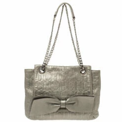 Carolina Herrera Metallic Monogram Leather Audrey Shoulder Bag Women