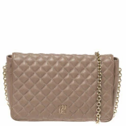 Carolina Herrera Beige Quilted Leather Flap Chain Shoulder Bag Women