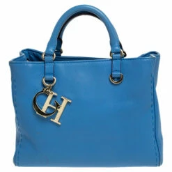 Carolina Herrera Blue Leather Charm Tote Women