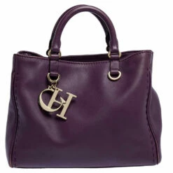 Carolina Herrera Purple Leather Charm Tote Women
