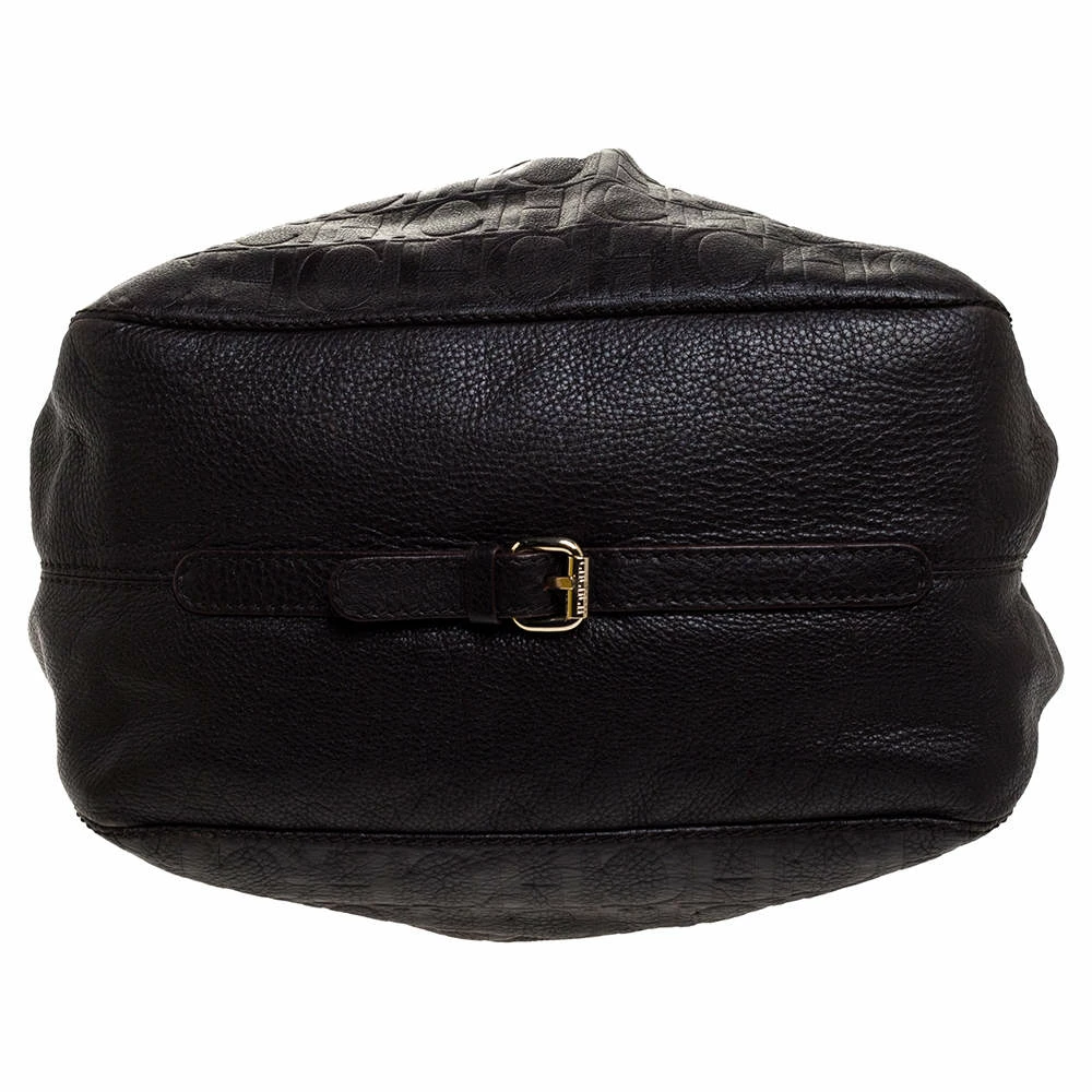 Carolina Herrera Dark Brown Monogram Leather Tote Women