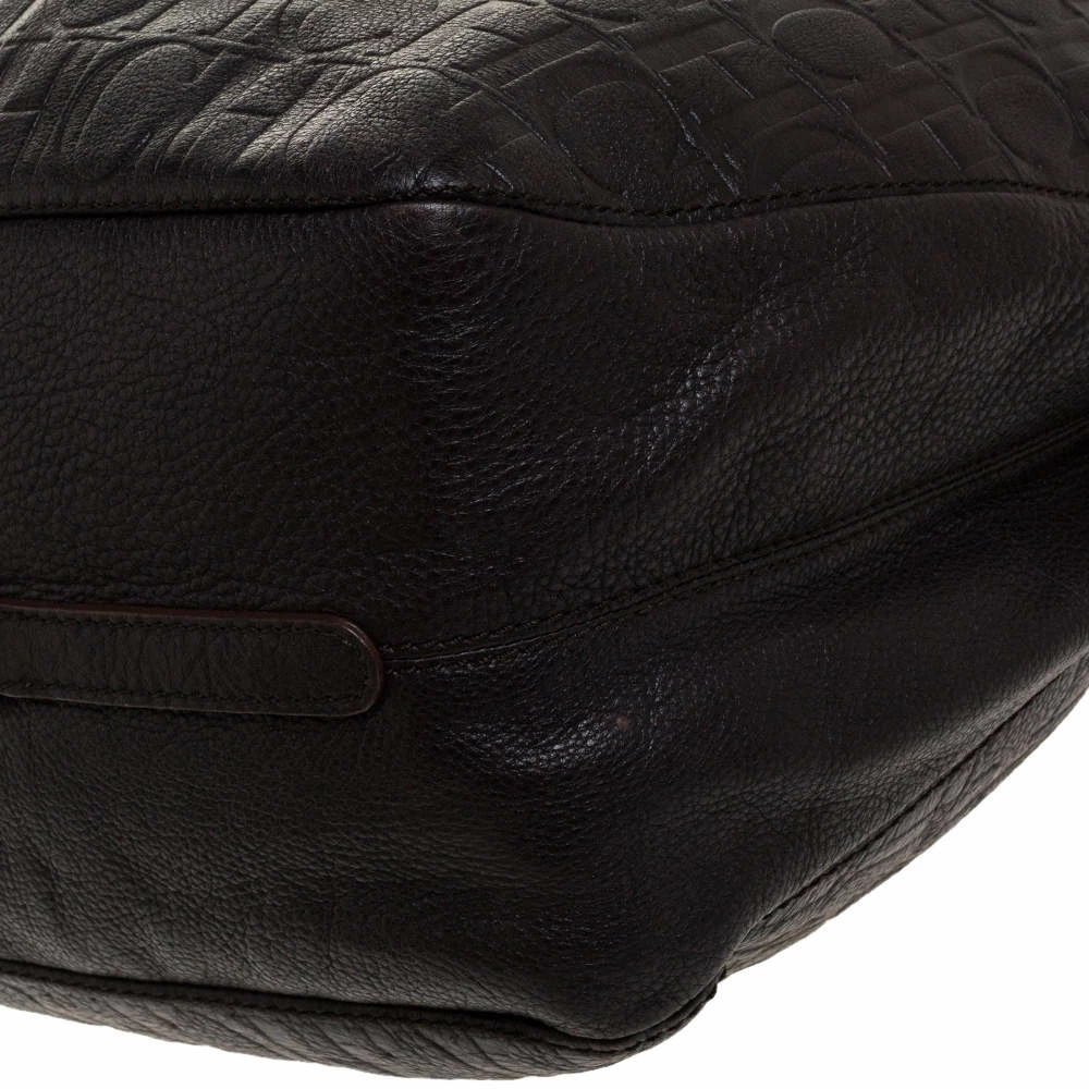 Carolina Herrera Dark Brown Monogram Leather Tote Women