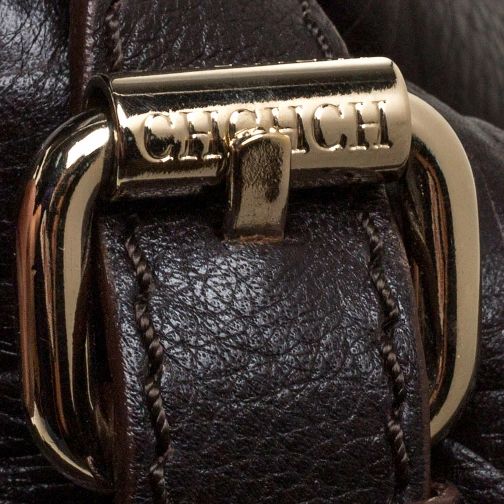 Carolina Herrera Dark Brown Monogram Leather Tote Women