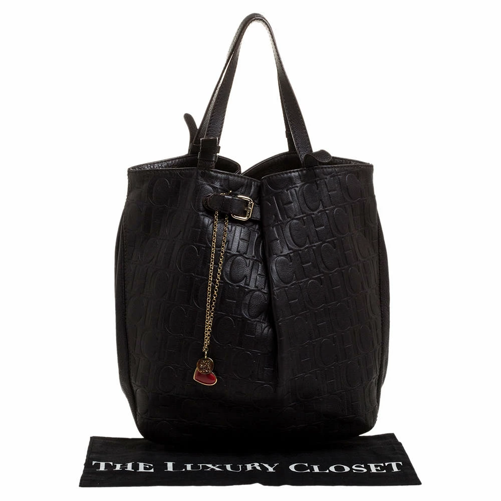 Carolina Herrera Dark Brown Monogram Leather Tote Women