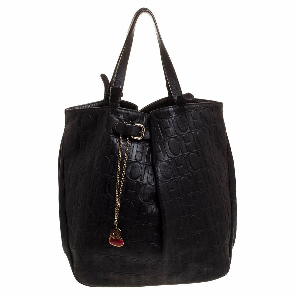 Carolina Herrera Dark Brown Monogram Leather Tote Women