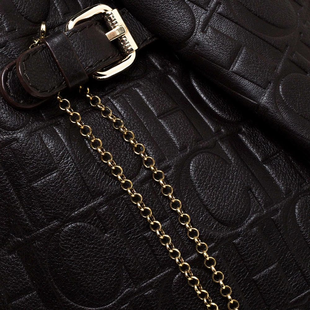 Carolina Herrera Dark Brown Monogram Leather Tote Women