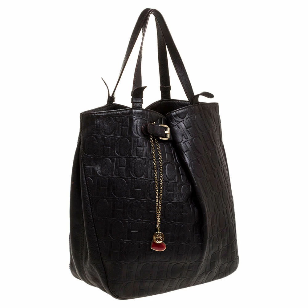 Carolina Herrera Dark Brown Monogram Leather Tote Women
