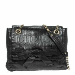 Carolina Herrera Black Monogram Leather Audrey Shoulder Bag Women