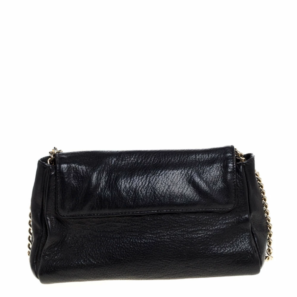 Carolina Herrera Black Leather Flap Shoulder Bag Women