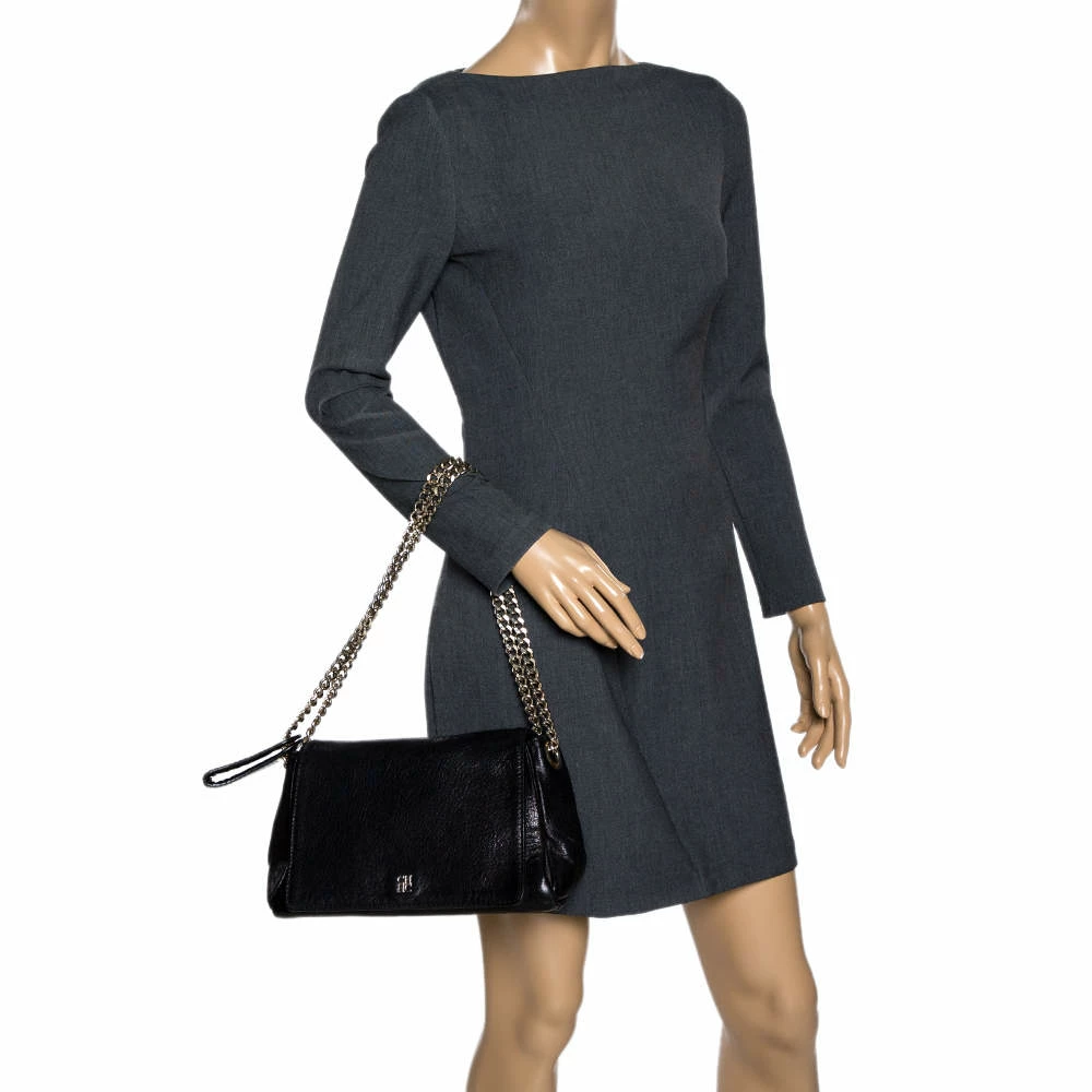 Carolina Herrera Black Leather Flap Shoulder Bag Women