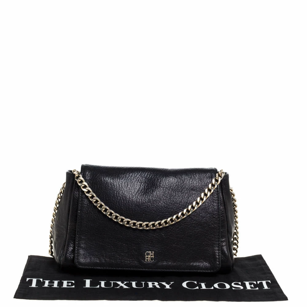 Carolina Herrera Black Leather Flap Shoulder Bag Women