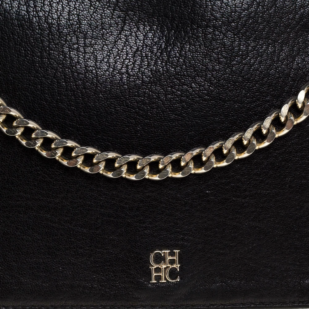 Carolina Herrera Black Leather Flap Shoulder Bag Women