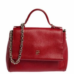 Carolina Herrera Red Leather Small Minuetto Top Handle Bag Women