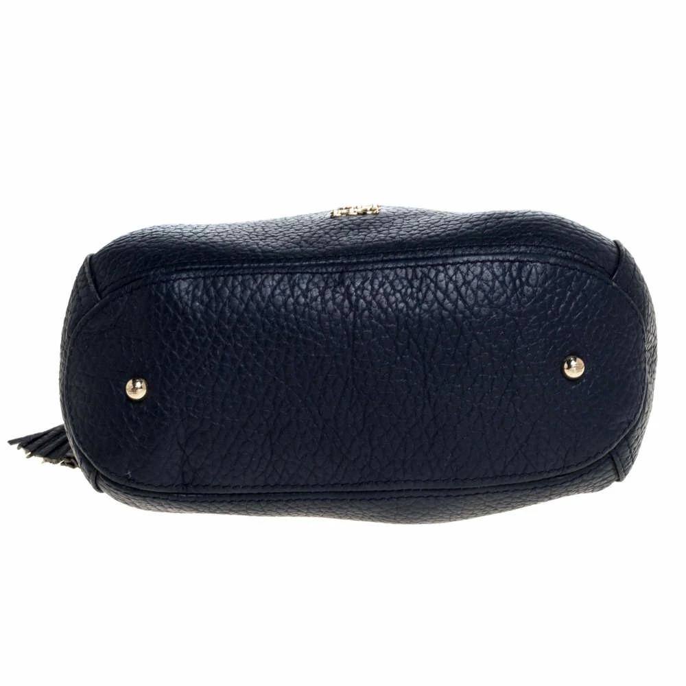 Carolina Herrera Navy Blue Pebbled Leather Maria Shoulder Bag Women