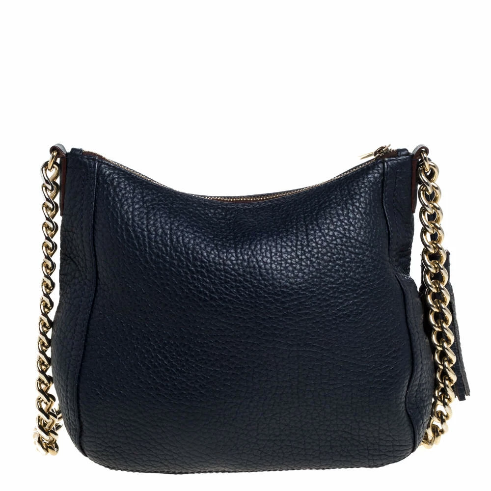 Carolina Herrera Navy Blue Pebbled Leather Maria Shoulder Bag Women