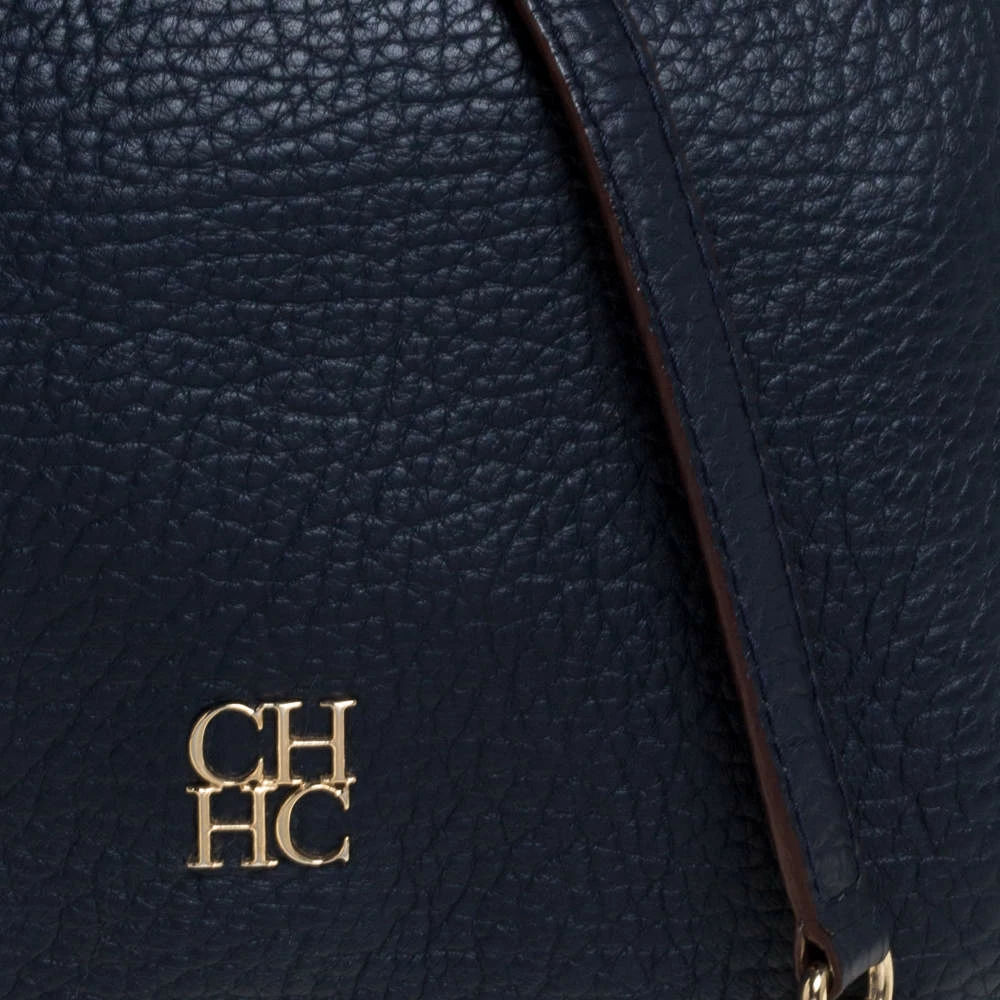 Carolina Herrera Navy Blue Pebbled Leather Maria Shoulder Bag Women