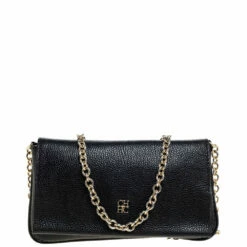Carolina Herrera Black Leather Chain Flap Shoulder Bag Women
