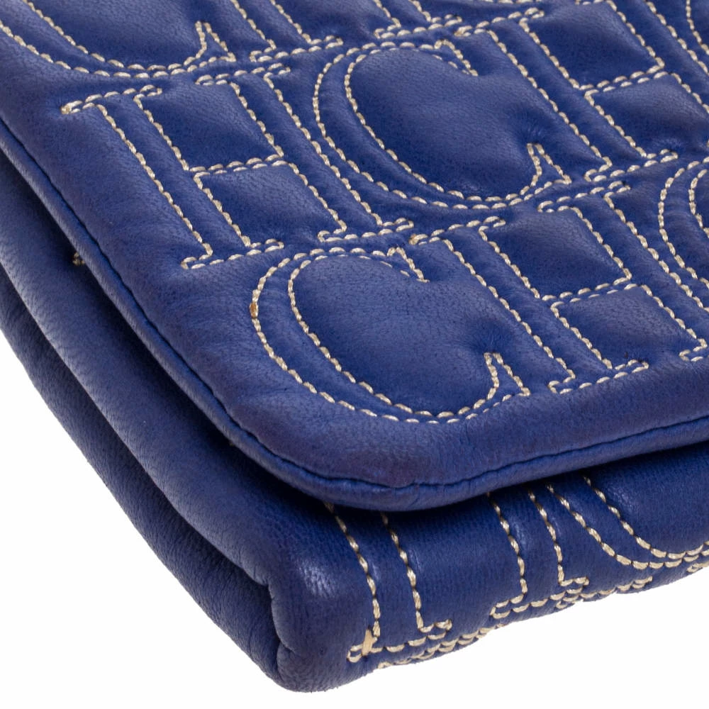 Carolina Herrera Blue Monogram Leather Jerry Clutch Women