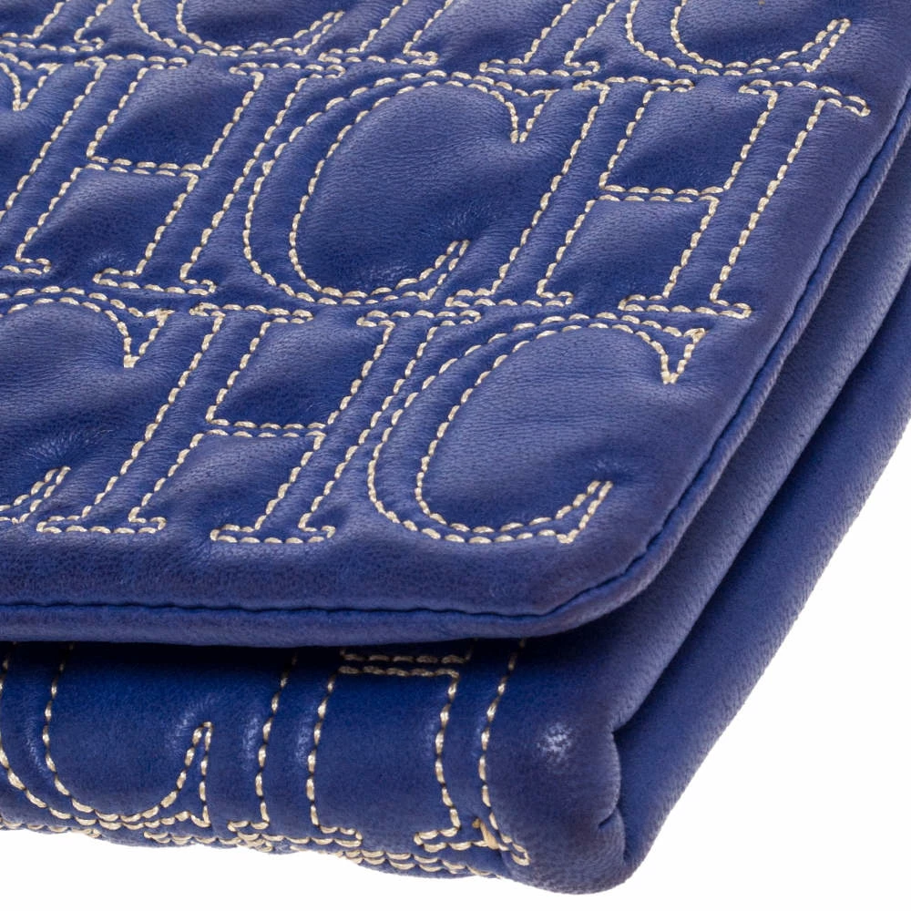 Carolina Herrera Blue Monogram Leather Jerry Clutch Women