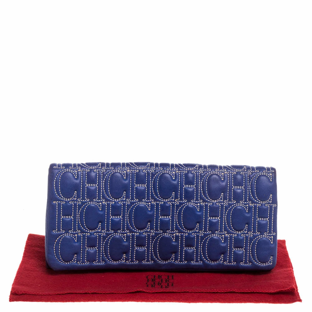 Carolina Herrera Blue Monogram Leather Jerry Clutch Women