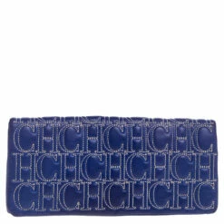 Carolina Herrera Blue Monogram Leather Jerry Clutch Women