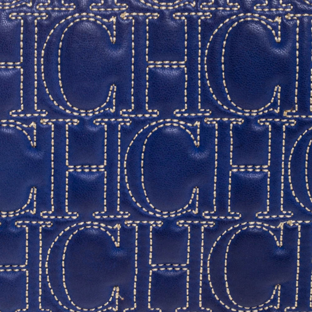 Carolina Herrera Blue Monogram Leather Jerry Clutch Women