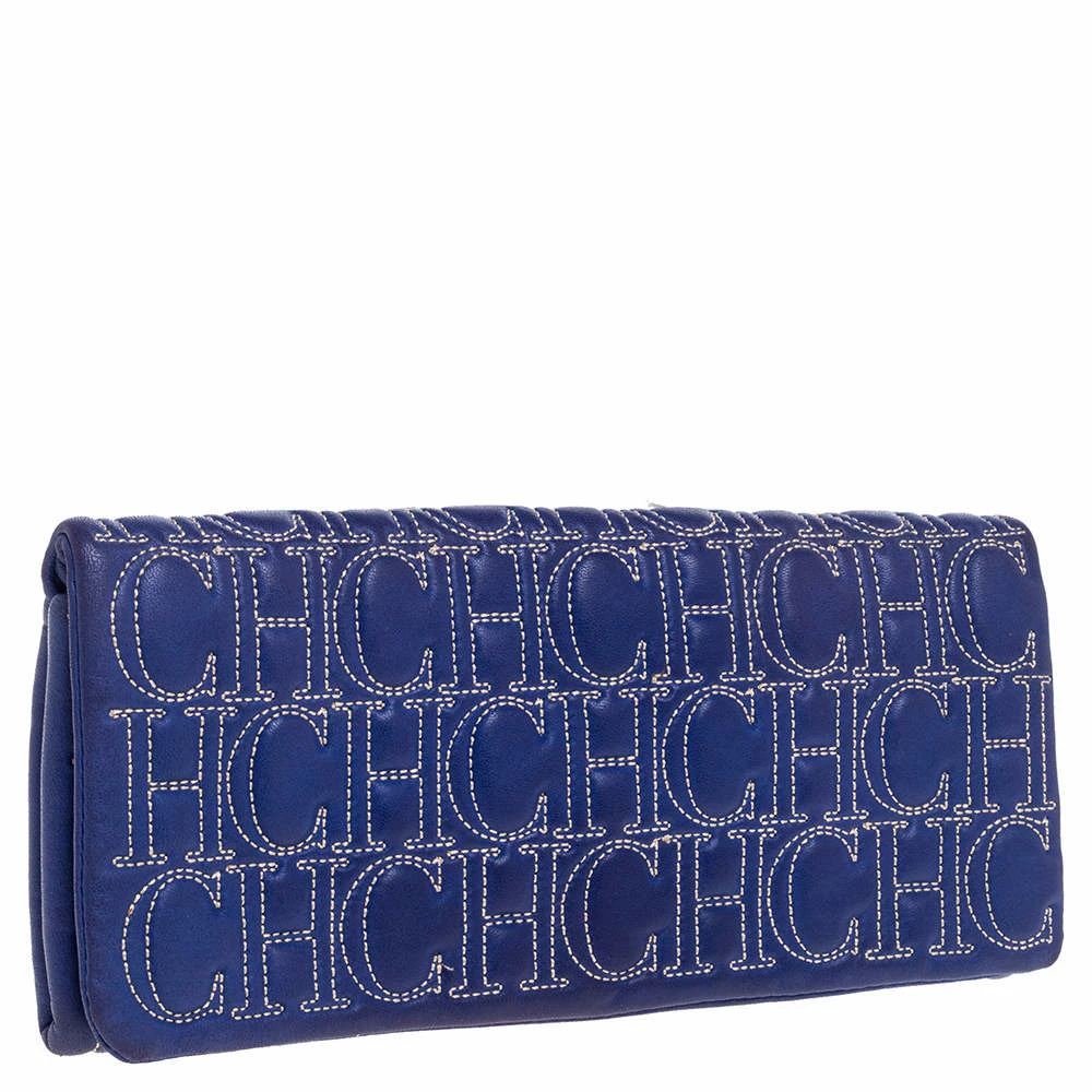 Carolina Herrera Blue Monogram Leather Jerry Clutch Women
