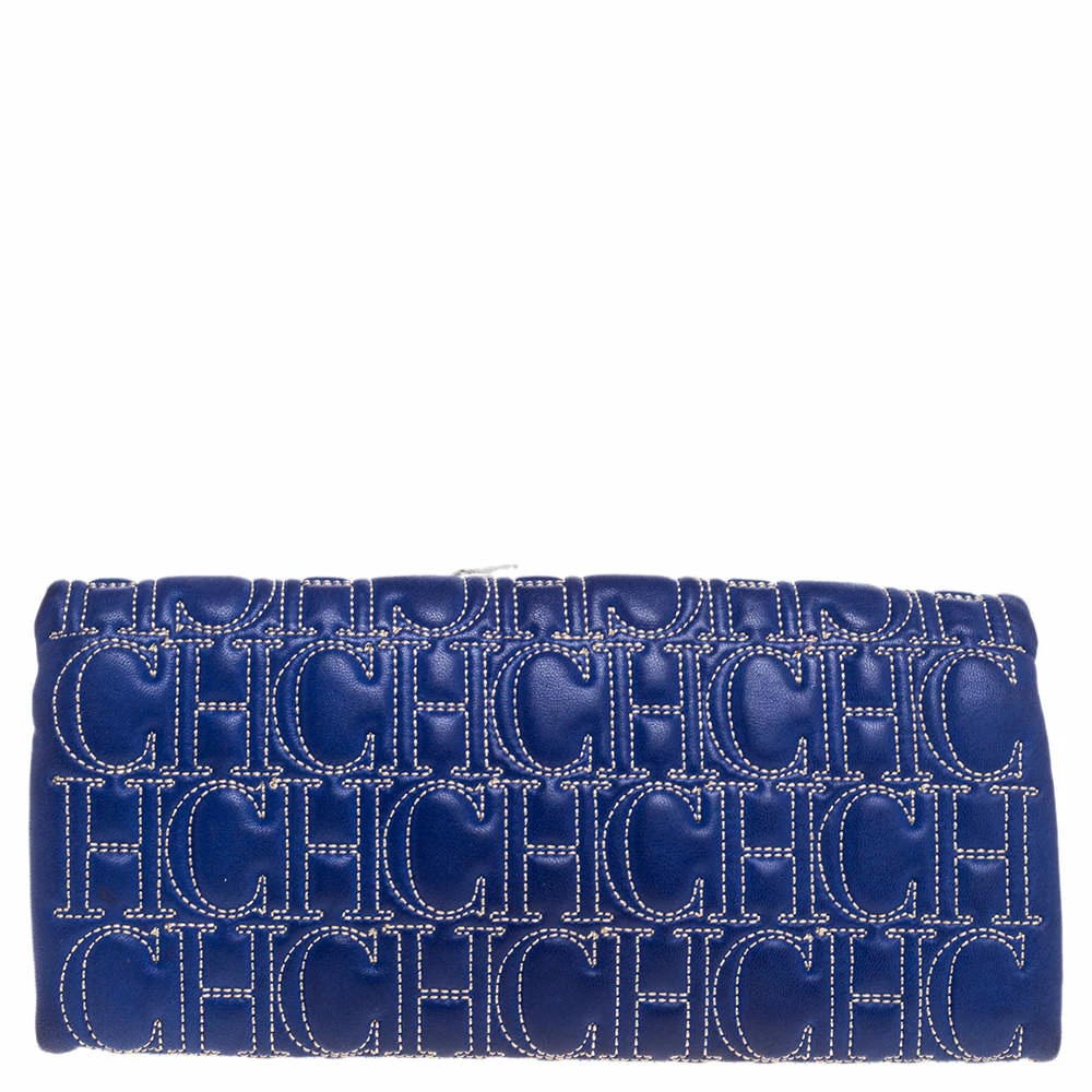 Carolina Herrera Blue Monogram Leather Jerry Clutch Women