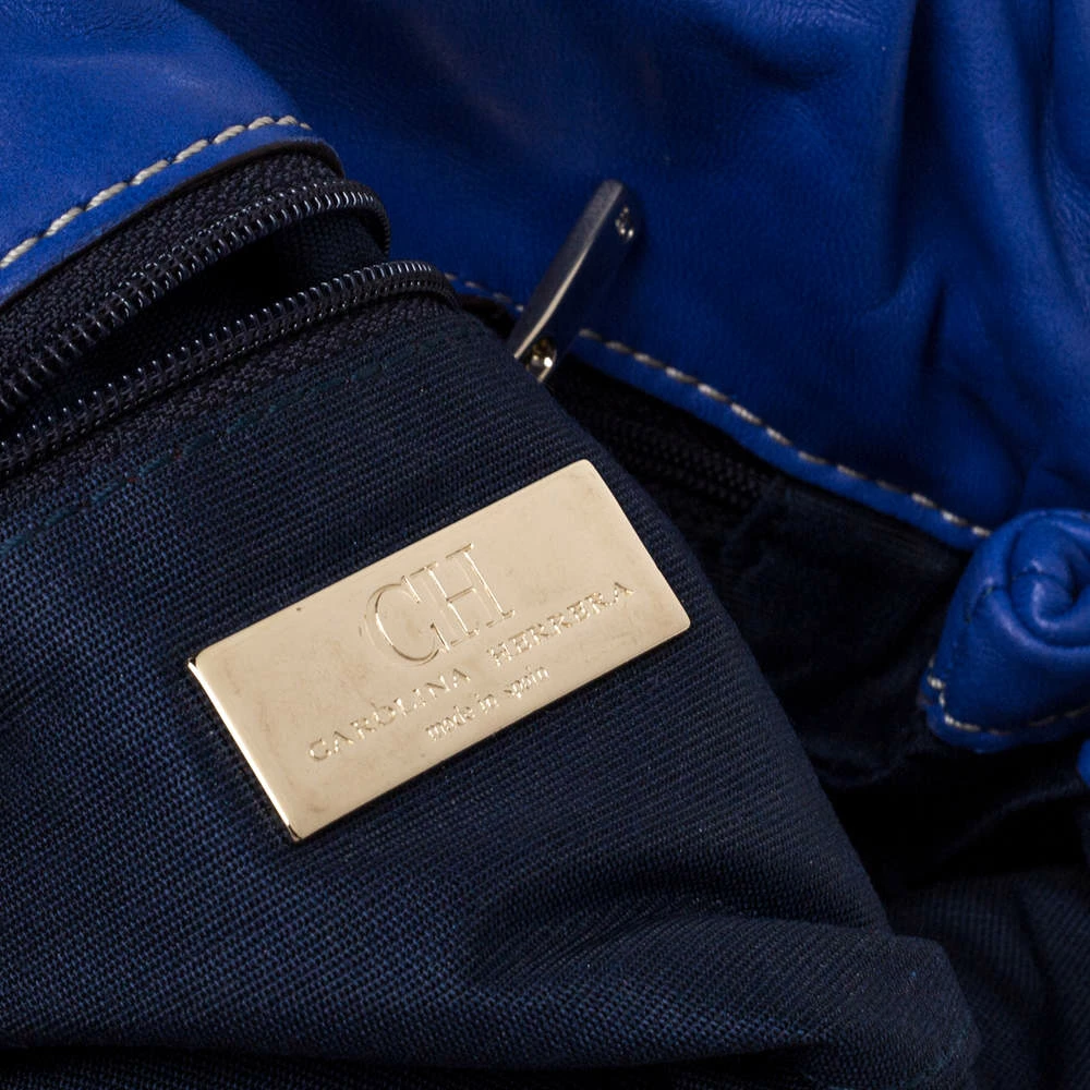 Carolina Herrera Blue Monogram Leather Jerry Clutch Women