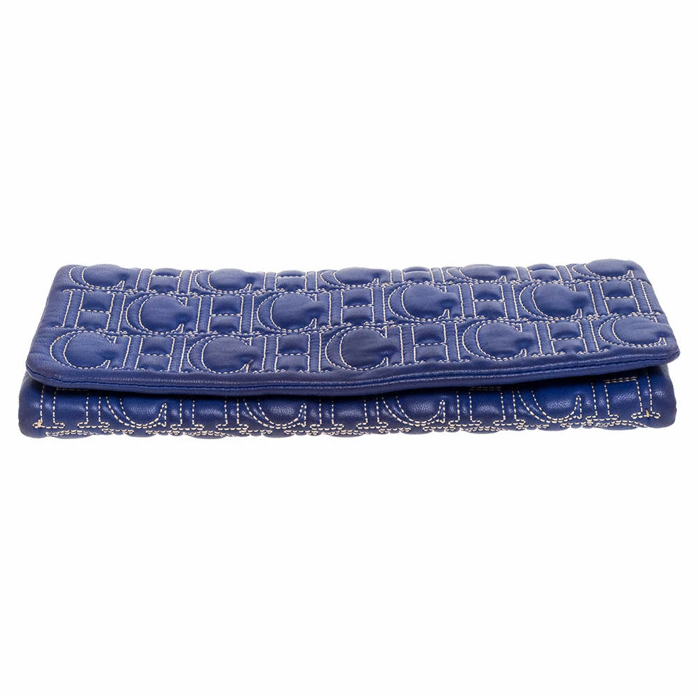 Carolina Herrera Blue Monogram Leather Jerry Clutch Women