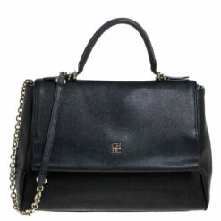 Carolina Herrera Black Leather Minuetto Flap Top Handle Bag Women