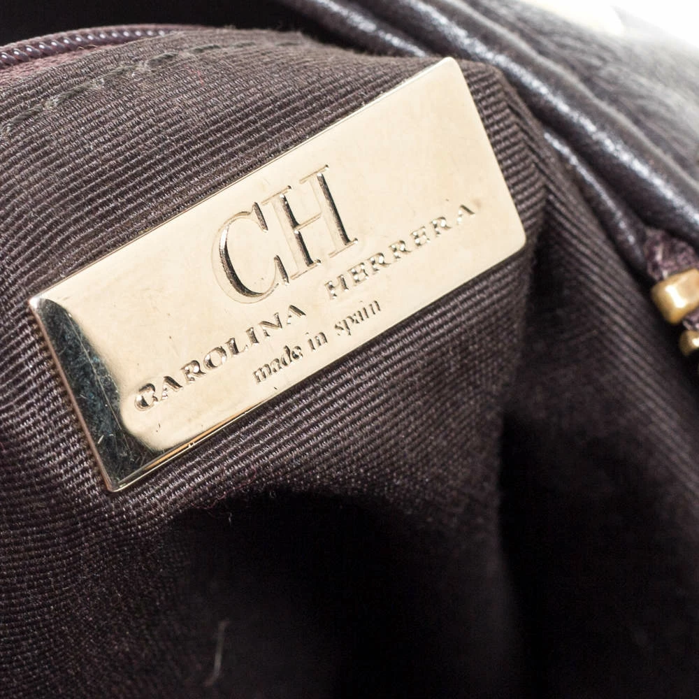 Carolina Herrera Dark Brown Monogram Leather Tassel Tote Women