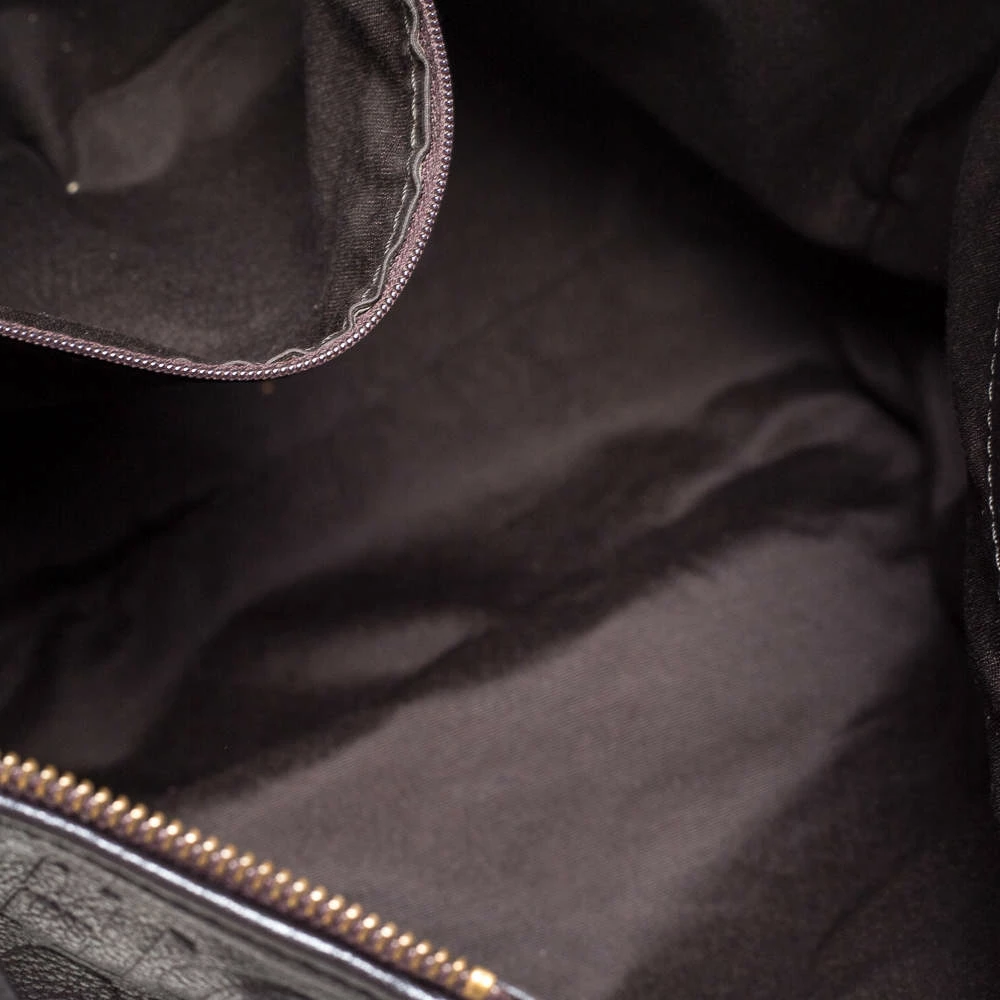 Carolina Herrera Dark Brown Monogram Leather Tassel Tote Women